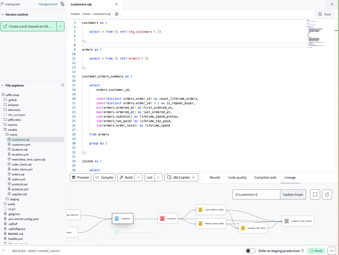 The Cloud IDE layout includes version control on the upper left, files/folders on the left, editor on the right an command/console at the bottom